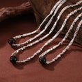 Silver Chip Bead Necklace Center Tiger Eye Round Stone view 4