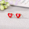 Gold Tone Enamel Heart Evil Eye Stud Earrings in Five Colors view 6