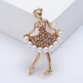 Dancing Ballerina Girl Brooch Pearl Skirt Rhinestone Dress Pin view 4