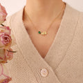 Green Teardrop Stone Leaf Pendant Necklace Metal Finishes view 3