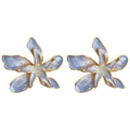 Purple Lavender Enamel Flower Stud Earrings Gold Rim view 5