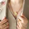 Dual Chain Textured Leaf Pendant Necklace Gold Or Steel view 3