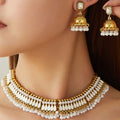 White Green and Red Beaded Choker and Bell Earring Sets view 1