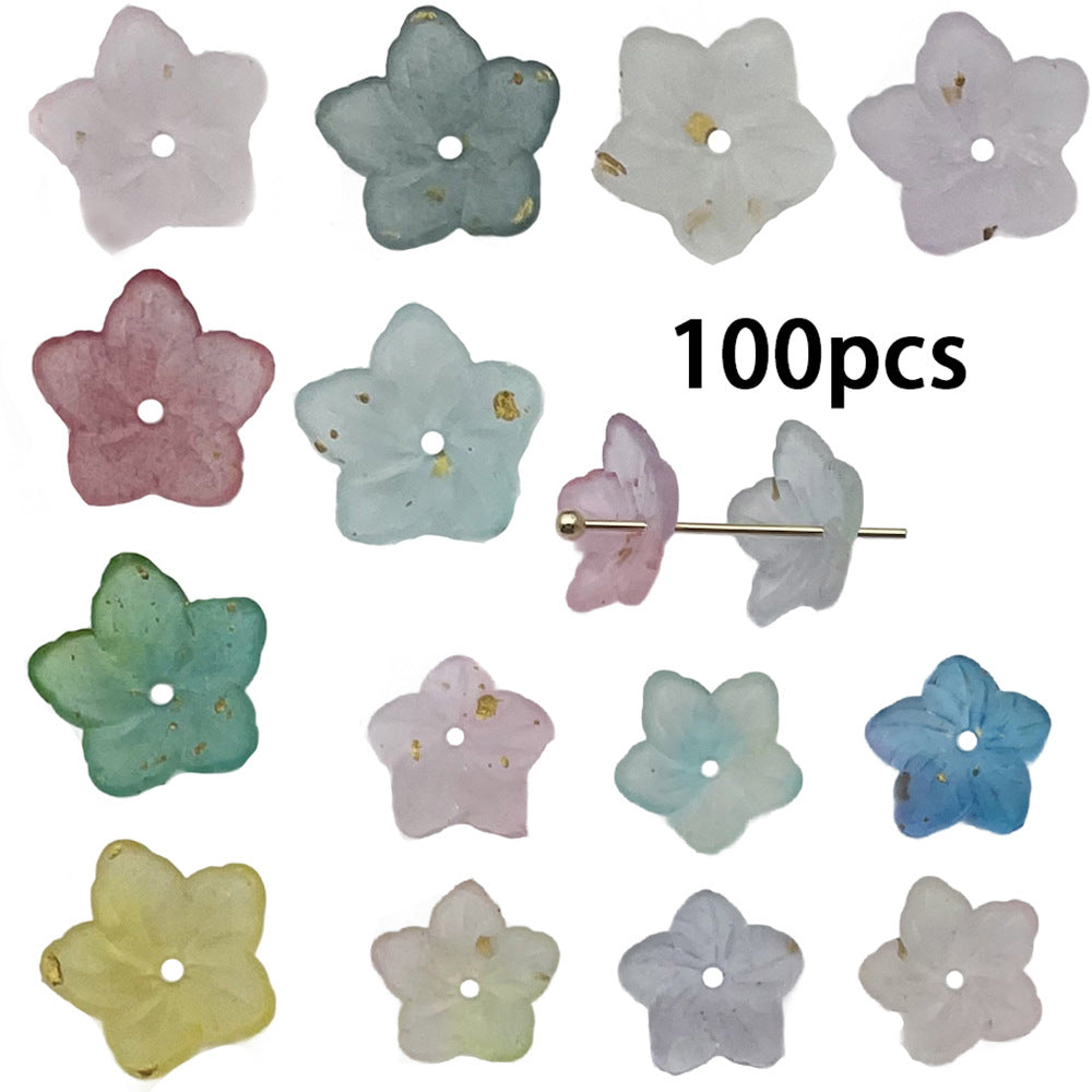 11mm Gold Splashed Acrylic Five Petal Plum Flower Charm Pendant for Hairpins Earrings