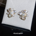 White Flower Stud Earrings with Clear Crystal Petals view 4