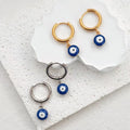 Evil Eye Charm Huggie Hoop Earrings Gold or Silver view 1