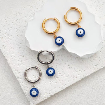Evil Eye Charm Huggie Hoop Earrings Gold or Silver