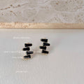 Geometric Stacked Baguette Bar Stud Earrings Clear Black view 4