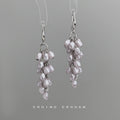 Silver Tone Pale Purple Pearl Cluster Long Hook Earrings view 4