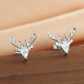 Crystal Reindeer Head Stud Earrings in Gold or Silver Tone view 2