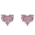 Pink Heart Crystal Stud Earrings Silver-Tone Prong Setting view 5