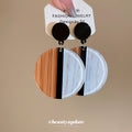 Color Block Round Disc Drop Earrings in Black Brown and White view 4