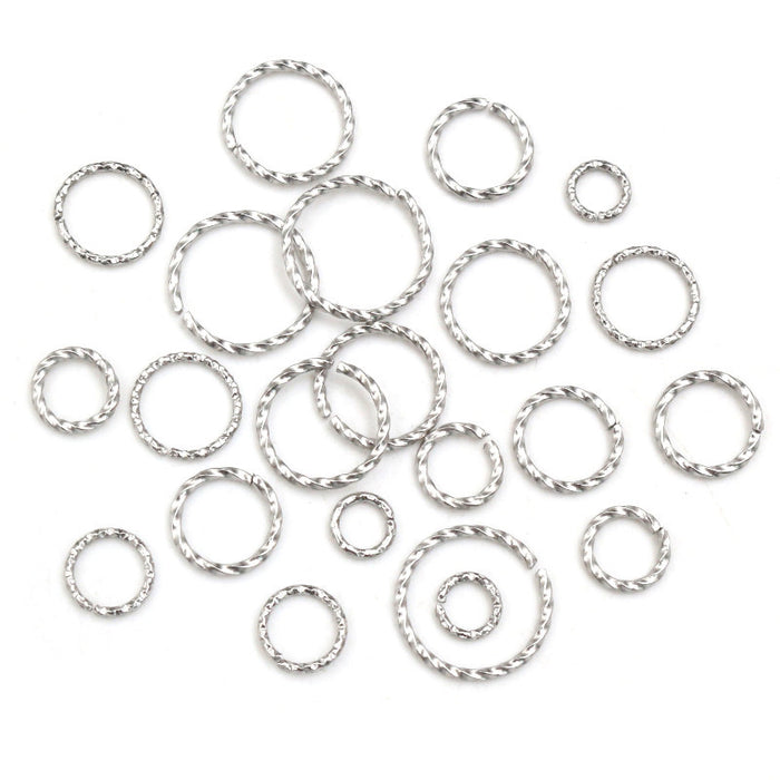 Twisted Stainless Steel Jump Rings in Seven Pictured Sizes