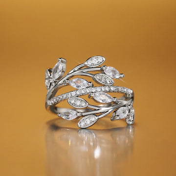 Clear Crystal Branch Leaf Wrap Ring Polished Jewelry Accessory