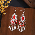 Red Blue and Multicolor Beaded Teardrop Tassel Earrings view 2