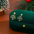 Green Crystal Look Christmas Tree Gold Tone Stud Earrings view 1