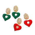 Gold Tone Red and Green Open Heart Drop Stud Earrings view 5