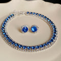 Sixteen Color Crystal Necklace And Stud Earring Sets With Round Or Drop Stones view 12