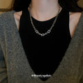 Silver Geometric Chain Link Necklace Pavé Rhinestone Center view 3