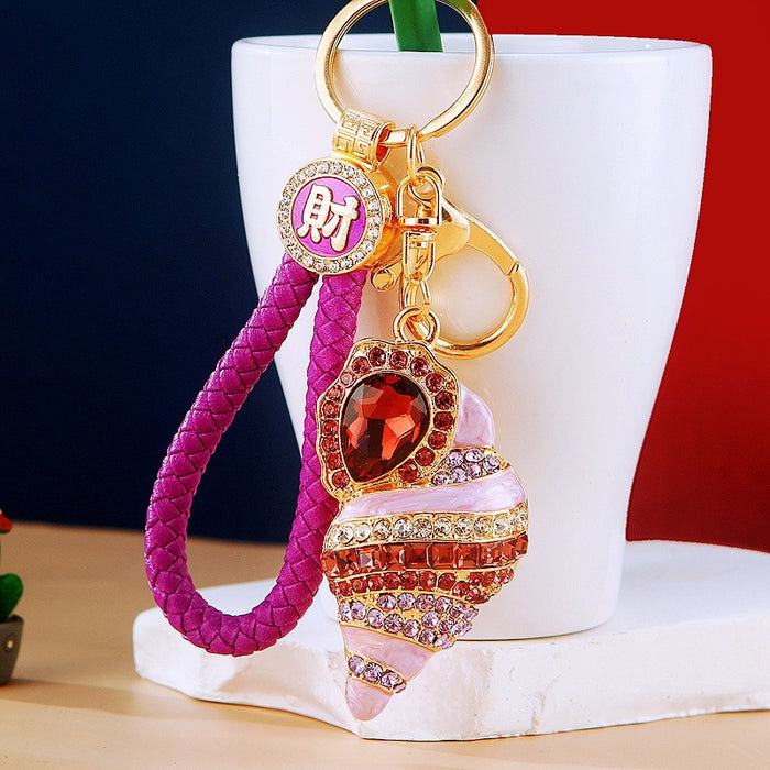 Jeweled Conch Shell Keychains With Color and Wrist Strap Options