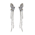 Silver Tone Crystal Butterfly Chain Tassel Ear Clips view 5