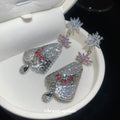 Silver-Tone Crystal Fan Drop Stud Earrings Decorative Jewelry Accessory view 3
