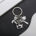Silver Tone Sewing Machine Scissors Tape and Dress Keychain view 4