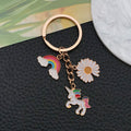 Colorful Rainbow Unicorn Daisy and Cloud Metal Keychain view 4