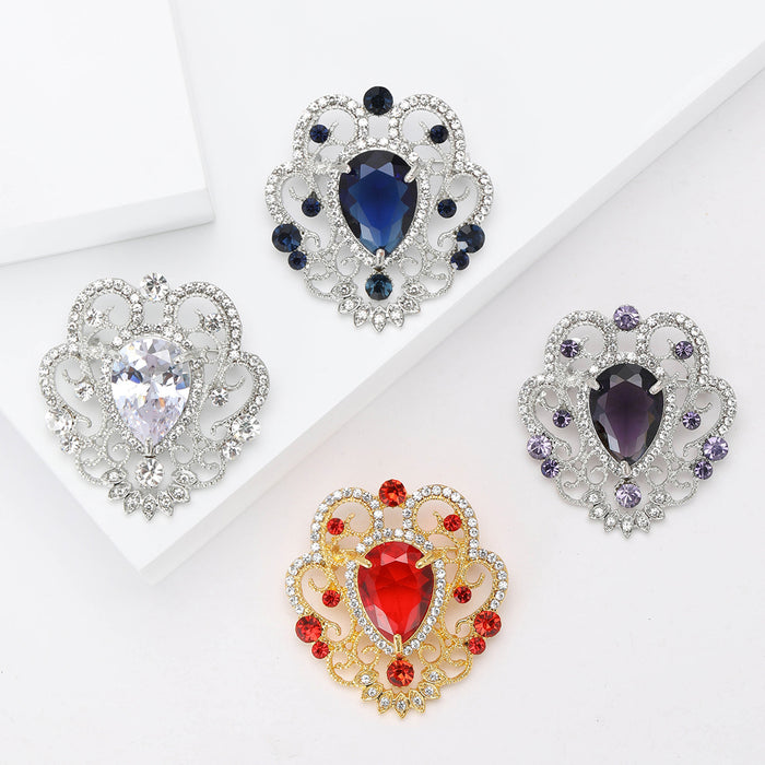 Small Baroque Teardrop Brooch Filigree Rhinestone Four Color