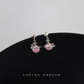 Silver Star Pink Cats Eye Planet Drop Earrings Bow Accents view 3