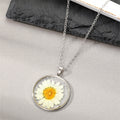 Twelve Design Silver Tone Round Resin Pressed Flower Pendant Necklaces view 3