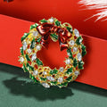 Christmas Wreath Brooch With Red Bow Green Leaves and Crystals view 4