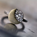 Two Tone Brushed Gold Crystal Half Moon Finger Ring view 4
