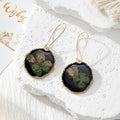 Black Irregular Round Pressed Flower Drop Earrings in Five Designs view 2