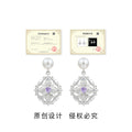 Silver Pearl Stud Filigree Drop Earrings With Purple Center view 3