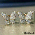 Pave Butterfly Stud Earrings Gold and White Gold Pair view 4