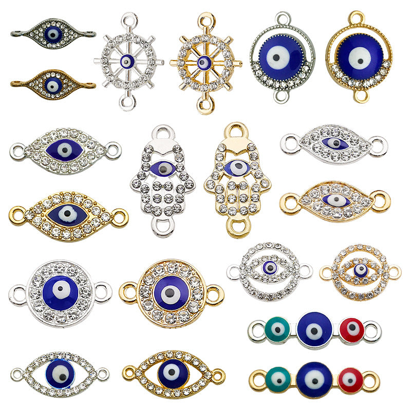 Rhinestone Zinc Alloy Evil Eye Ship Wheel Connector Charm for DIY Bracelet Necklace