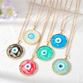 Gold Tone Round Resin Evil Eye Pendant Necklaces in Six Colors view 1