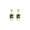 Green Framed Floral Garden Rectangle Dangle Stud Earrings view 5