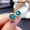 Blue-Green Round Solitaire Halo Stud Earrings In Silver Tone view 5