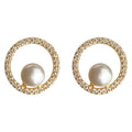Pearl Open Circle Pavé Stud Earrings Gold Silver Tone view 5