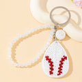 White Beaded Baseball Charm Keychain With Crystal Bracelet view 3