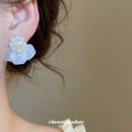 White Petal Cluster Stud Earrings With Pearl Like Beads view 4