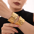 Floral Open Cuff Bracelet Gold Or Steel Tone Metal Band view 3