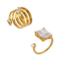 Gold Multi Band Teardrop Crystal And Square Pearl Open Rings view 5