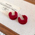 Plush Crescent Hoop Earrings in Brown and Red Metal Tone Jewelry view 7
