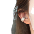 Silver Tone Pave Crystal Wide Ear Cuff with Rounded Shape view 5