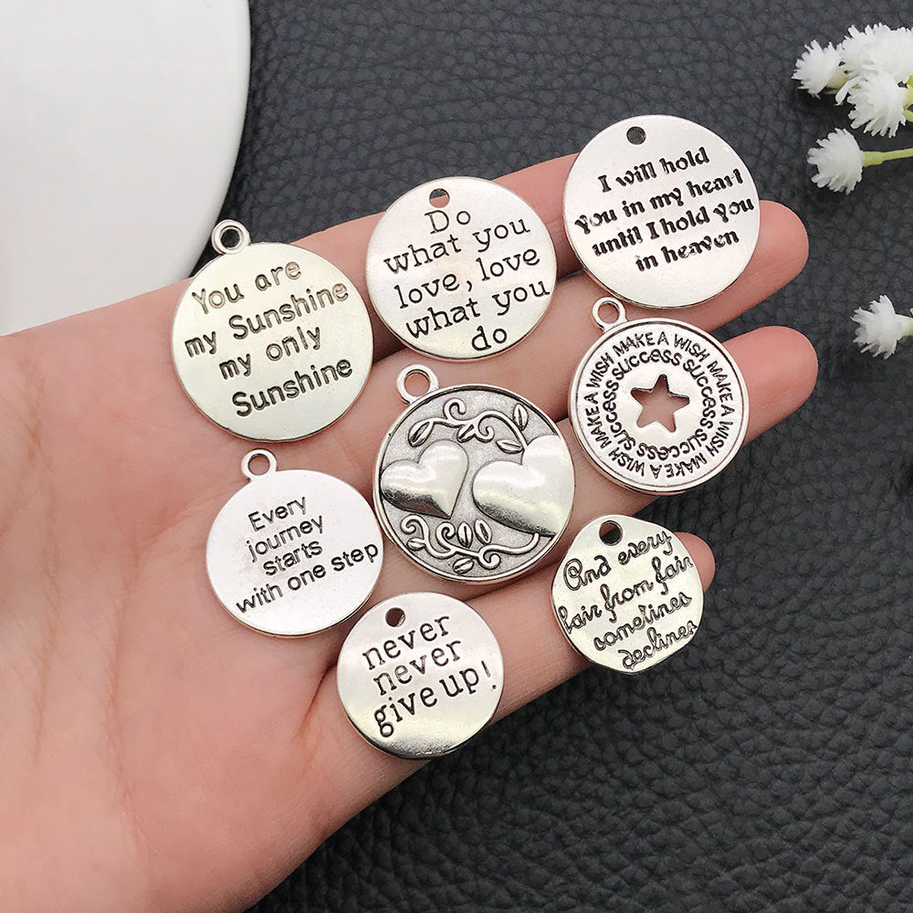 Iron Inspirational Letter Tag Charm Pendants for DIY Bracelet Necklace Keychain Jewelry