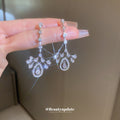 Silver Crystal Leaf Cluster Teardrop Dangle Earrings view 2