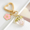 Glitter Resin Strawberry Pendant Bag Charm Keychain With Flower view 7